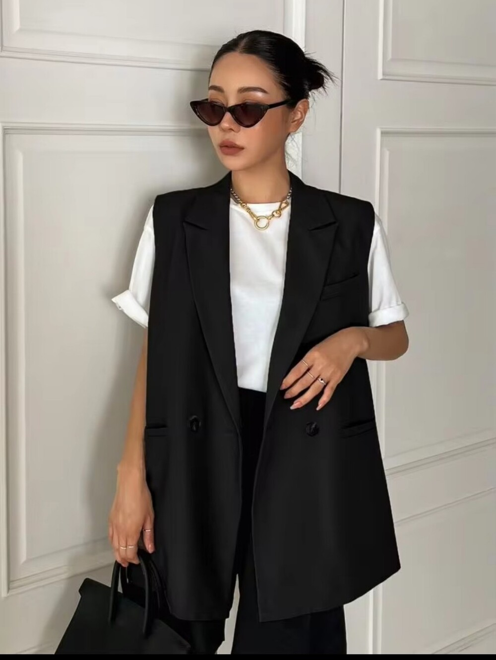 SHEIN Black Sleeveless Blazer Jacket